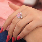 Silver Pink Sapphire Hearts s Ring
